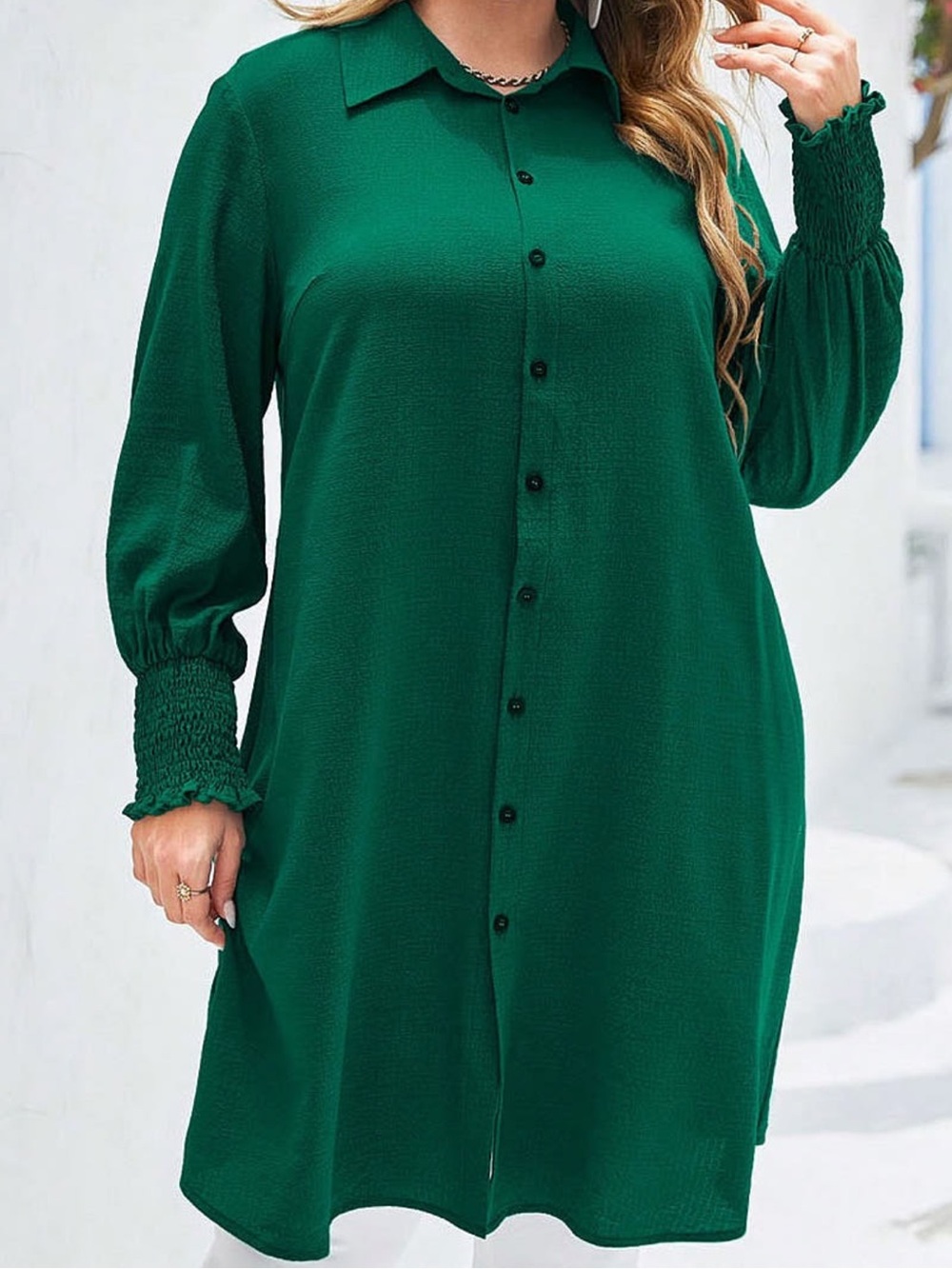 Emerald Green Button-Front Tunic